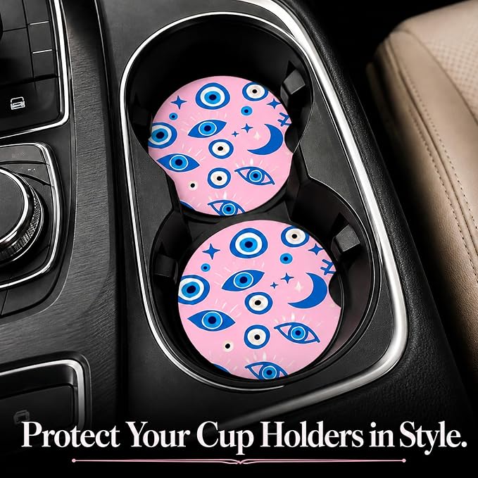 2PCS Tulip Car Cup Holder Coasters Neoprene Car Coasters Universal | 2.75" Anti-Slip Rubber Mat with Finger Slot for Vehicle SUV Truck Cars Accessories Tulip Gifts for Women Men