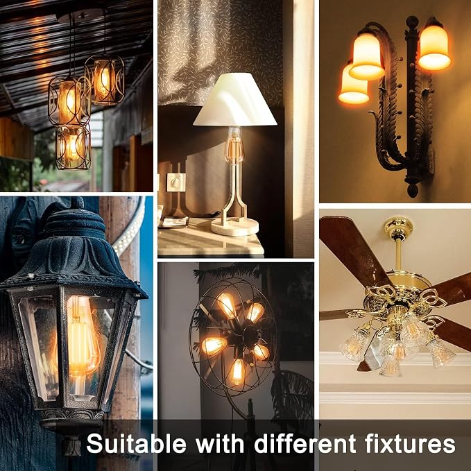TJOY LED Edison Light Bulbs, E26 Dimmable Vintage Bulb, 8W = 60W Equivalent | Amber White 2200K, 800LM, E26 Base, ST19/58, 80+ CRI, Amber Glass, Antique Decorative Filament Bulb for Living Room, 6 Pack