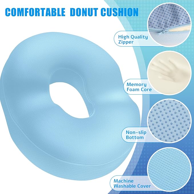 BlissTrends Donut Pillow Seat Cushion, Chair Cushions for Postpartum Pregnancy & Hemorrhoids, Tailbone Pain Relief Cushion, Memory Foam Lifting Cushions for Office&Home Chairs (Light Blue, XX-Large)