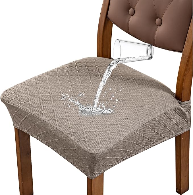 Genina Waterproof Seat Covers for Dining Room Chairs Covers Dining Chair Slipcovers Protector, No Rear Covers (Taupe, 6 Pcs)