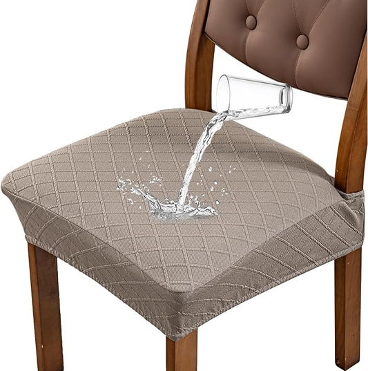 Genina Waterproof Seat Covers for Dining Room Chairs Covers Dining Chair Slipcovers Protector, No Rear Covers (Taupe, 6 Pcs)