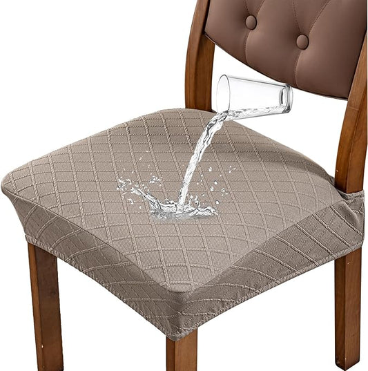 Genina Waterproof Seat Covers for Dining Room Chairs Covers Dining Chair Slipcovers Protector, No Rear Covers (Taupe, 4 Pcs)