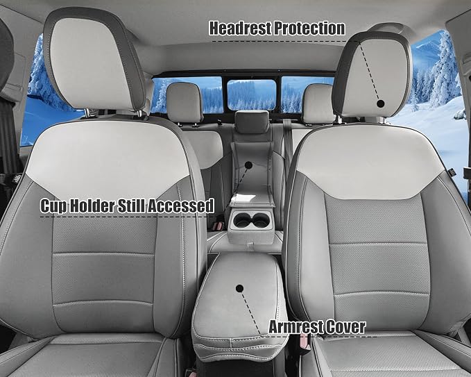 Mabett Seat Covers for Ford Maverick, Interior Protectors fit Maverick Accessories 2022 2023 2024 2025, Full Protection, PU Leather (Gray & White)
