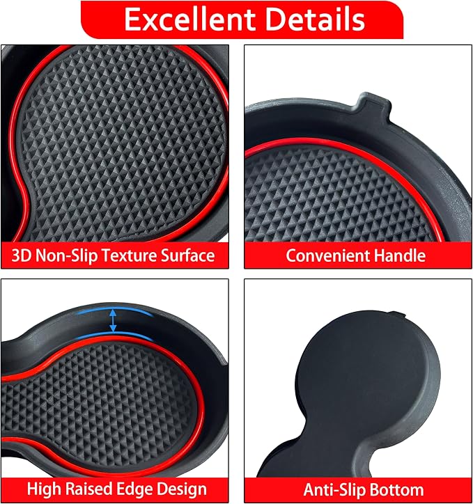 for Honda Civic Accessories 2026 2025 2024 2023 2022 Cup Holder Inserts Center Console Liner 3D Silicone Cup Holder Coaster Protector Mat Pad Non-Slip Interior Decoration for Civic 3Pcs (Red)