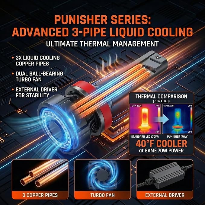LUXSTER H11 9005 Combo Punisher 60000lm High Performance LED Bulbs(4 Pack) | 140W High Power, Exclusive Triple Copper-Tube Cooling, 5th-Gen CANBUS, Foglight Use, Plug-N-Play, 6000K, IP68