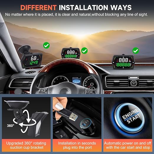 G21 GPS Heads Up Display for Cars,Real-Time Digital Gauge Speedometer,Overspeed Alarm, Fatigue Driving Reminder,Automatic Photosensitive,360-degree Adjustable Rotating Bracket,for All Vehicle
