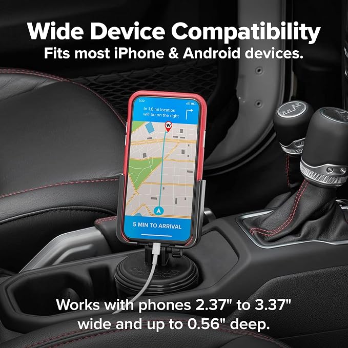 WeatherTech CupFone with Solid Billet Aluminum Knobs - Forest Green, Adjustable Phone Holder for Smartphones, 360 Rotatable Base, Easy Access Charging