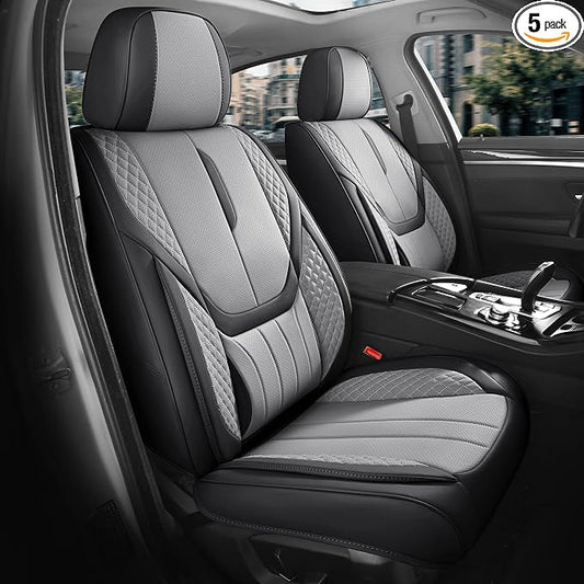 Universal Car Seat Covers for SUVs Sedans Trucks BlackGrey | universal fit, faux leather, waterproof, breathable, stain/scratch resistant, airbag compatible, anti-slip, easy install