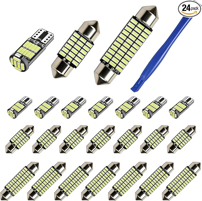 ecocstm 24 PCS LED Interior Car Lights, T10 31mm 41mm LED Interior Lights Replacement Kit, 13V Interior Led Lights for Cars Dome, Map, Door, Trunk, Indicator Light (Ice Blue)