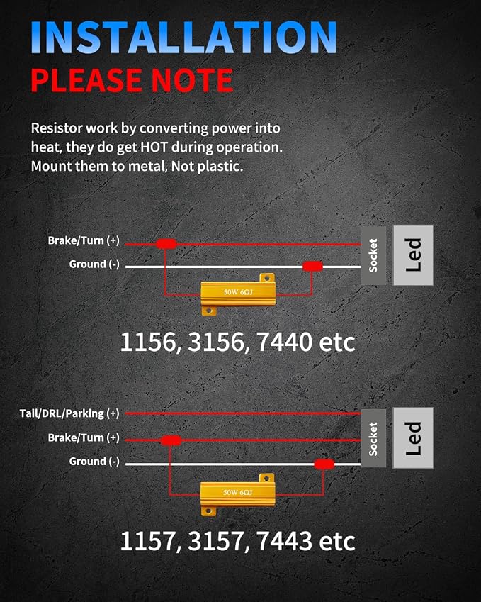 AUXLIGHT 4Pcs Quality 50W 6ohm Load Resistors - Fix LED Bulb Hyper Flash/Error Code, Turn Signal Fast Blinker (Resistors get very hot during working)