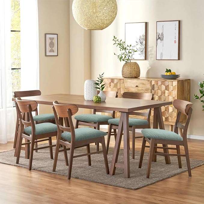 Fuloon Waterproof Seat Cushion Covers 6 PCS, Stretch Dining Room Chair Covers Washable Kitchen Chair Slipcover Protector Removable (Green)