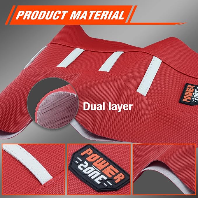 Dirt Bike Seat Cover - White Stripe Universial Seat Cover for Dirt Bike - Motorcycle Motorcross Enduro Seat Covers (Red)