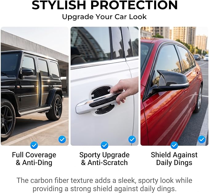 14 PCS Car Door Edge Guards, Carbon Fiber Door Handle Scratch Protector, Anti-collision Decorative Sticker, Universal for Most Cars, Trucks, SUVs (Black)