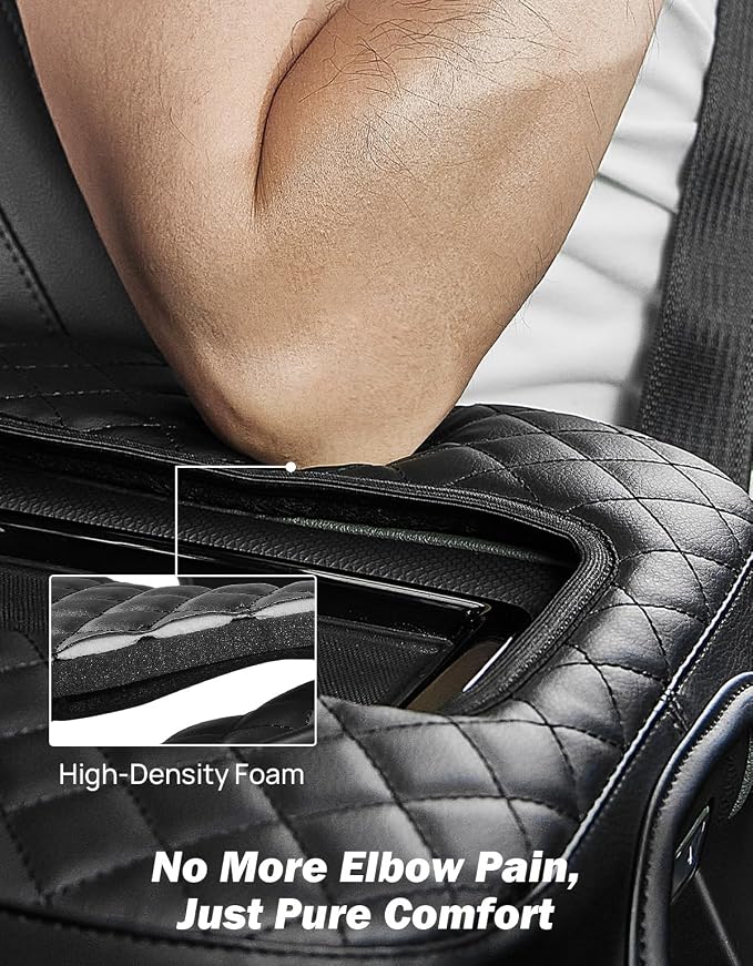 JOYTUTUS Center Console Cover Compatible with Silverado Sierra 2019-2025 2026, Leather Arm Rest Armrest Cover for Car, Middle Console Cover Lid, Car Arm Rest Covers Cushion Pad, Car Black Accessories