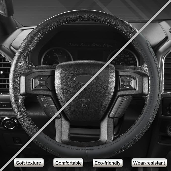 West Llama Customized Auto Car Steering Wheel Cover for Ford Escape,Explorer,Fusion,Focus,Bronco,Transit,Edge (Black- Standard Size)