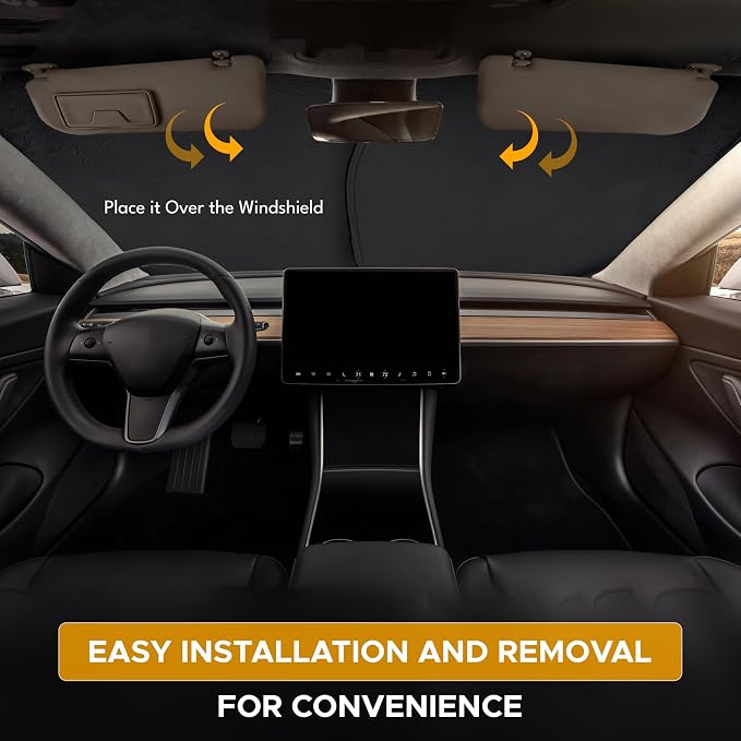 EcoNour Tesla Windshield Sun Shade for Model 3/Y 2017-2026, Foldable Front Window Sunshade Heat & UV Blocker for Tesla Interior Accessories