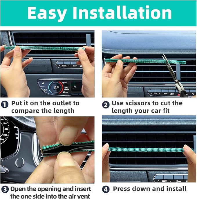 NBTEPEM Bling Car Air Conditioner Decoration Strip for Vent Outlet, 10 PCS Universal Rhinestone Car Vent Outlet Trim Decorations, Bling Interior Accessories for Women and Girls (Aquamrine)