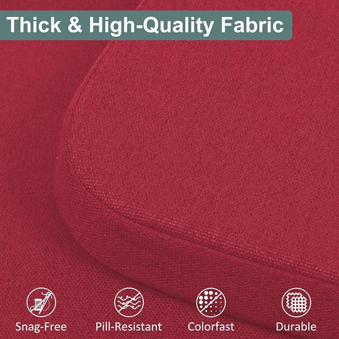 Shinnwa Dining Chair Cushions Set of 4, Patented Design Memory Foam Seat Cushions for Dining Chairs with Ties and Washable Cover, 4 Pack, 17" x 16" x 2", Burgundy