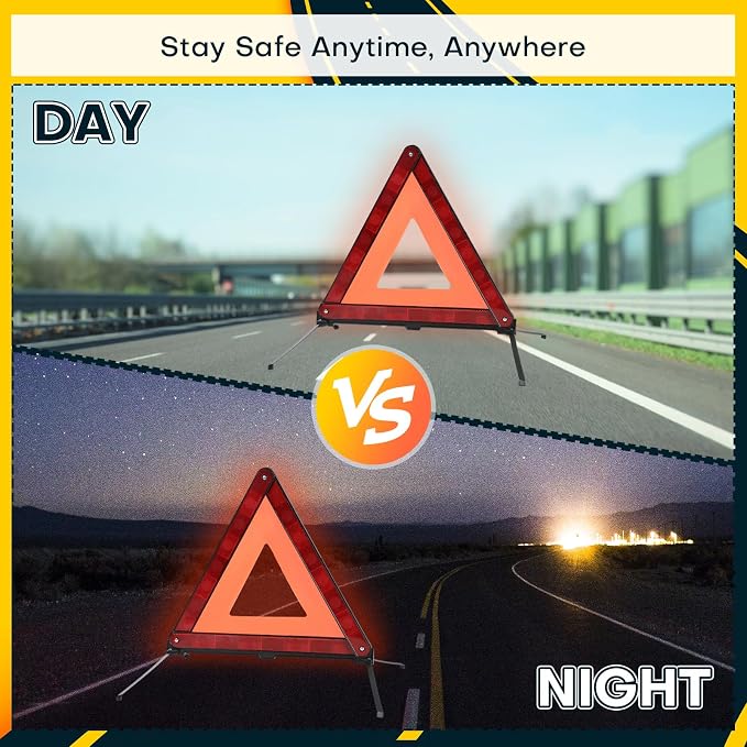 Reflective Safety Triangle Kit | Emergency Warning Triangles with Storage Case Roadside Reflective Early Warning Sign for Vehicles Breakdown (3)