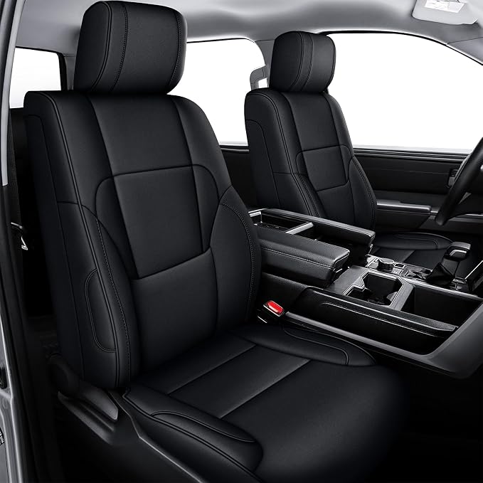 AOMSAZTO Custom Seat Covers for Toyota Tundra 2022 2023 2024 2025 2026 CrewMax SR SR5 Limited Platinum FFV TRD Pro Leather Car Seat Covers Full Set Black, Custom Fit Full Set Faux Leather Black