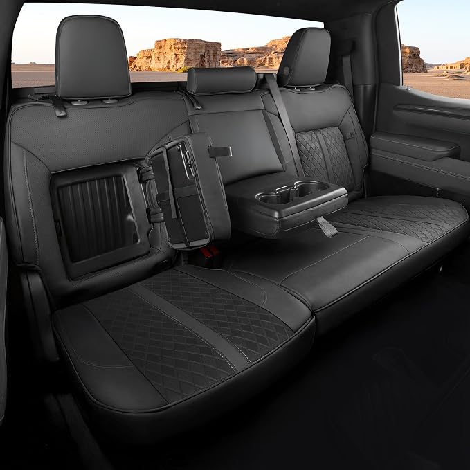 Custom Fit Seat Covers for 2019-2026 Sierra/Silverado 1500 CrewCab | Fits 2500/3500HD 2020-2026, with Rear Armrest/Seatback Storage, Faux leather, Waterproof, Scratch-resistant, Easy-clean