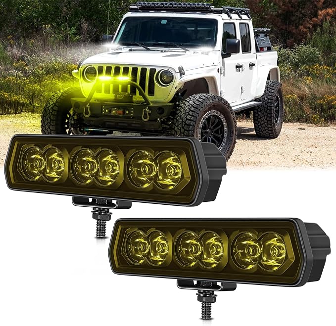 6 Inch Light Bar Yellow, SWATOW INDUSTRIES 6" CREE LED Pods Spot Bumper Mount Work Lights Ditch Pod Lights Yellow Fog Lights for Wrangler F150 Toyota Truck Pickup SUV UTV ATV