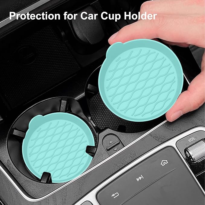 4PCS Car Cup Holder Coasters, Universal Silicone Non-Slip Insert Cup Coasters, Soft Wave Pattern Cup Holders, Car Interior Accessories for SUV, Truck, RV (Green)