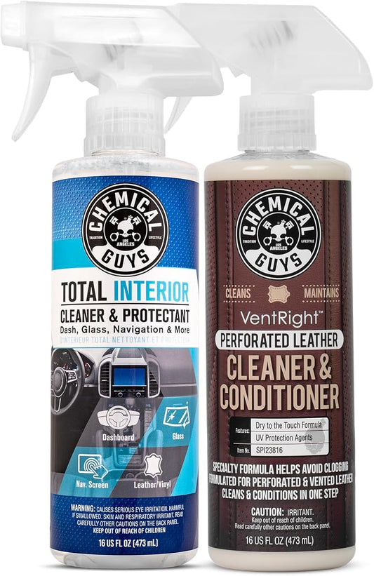 Chemical Guys Interior Detailing Bundle, Total Interior Cleaner Protectant 16 oz with VentRight Perforated Leather Cleaner & Conditioner 16 oz for Cars, Trucks, SUVs, RV Care