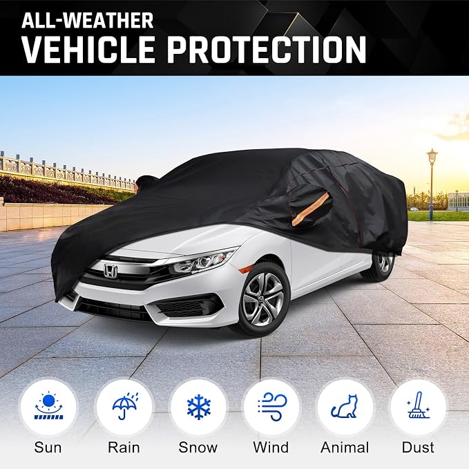 Car Cover Custom Fit for Toyota Corolla 2013-2025, Honda Civic 2016-2025, 6 Layer Heavy Duty Car Cover Waterproof All Weather with Cotton Liner & Door Zipper