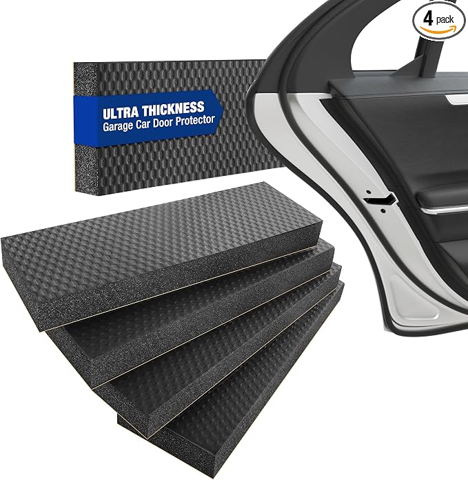 WORKPRO Garage Wall Protector, 4 Pack Garage Car Door Protector | 1.18” Ultra Thickness and Mesh Fabric Adhesive, Resilient NBR Foam Car Door Bumper Guards for Collision Protection