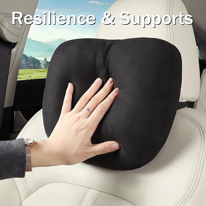 2pcs Car Neck Pillow for headrests,Support Drive Seats Head Cushion Pillows,Superfiber Suede,Plant-Based Polyester,Thickness & Height Adjustable,11.8x7.5,Inner Liner fillable (Black Color)