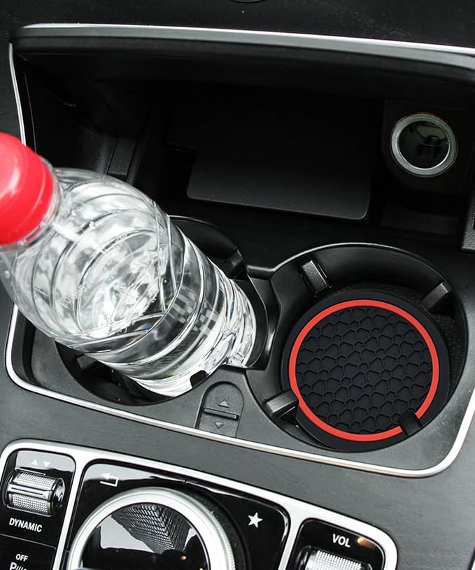 4PCS Car Coasters,Car Accessories Car Cup Coasters,Car Accessories Interior,2.75 Inch Car Coasters for Cup Holders,Universal Non-Slip Car Cup Holder Coaster for Most Vehicle Truck (Black&Red)