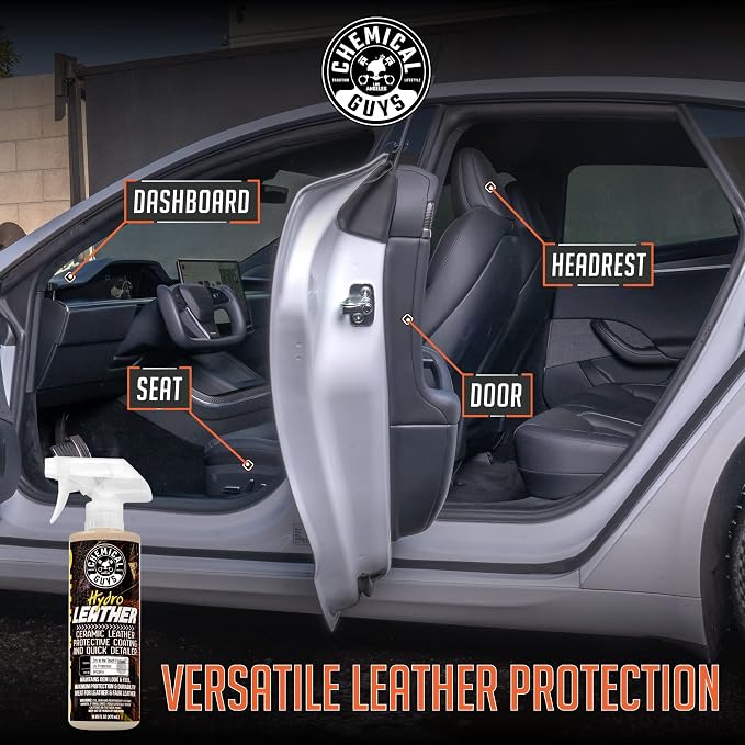 Chemical Guys, HydroLeather Ceramic Leather Coating for Interiors, 16 oz | Ceramic coating shields leather seats, furniture and boots, adding a protective layer that helps repel spills