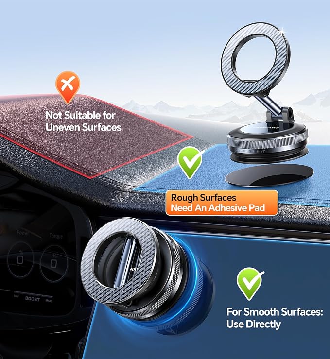 Coolpow【Newest Vacuum Magnetic Phone Holder for Car Phone Holder Mount【Movable Vacuum Suction】Magsafe Car Mount Cell Phone Holders for Your Car Accessories for Women Men for iPhone 17 16-Carbon Fiber