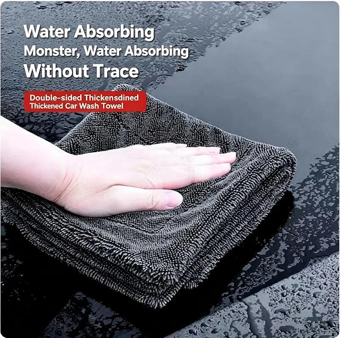 Microfiber Towels for Cars, 1200 GSM XL Car Drying Towels, 24 x 47 in Thick Plush Auto Detailing Towels, Ultra Absorbent Edgeless Car Wash Towels, Lint-Free, Charcoal Grey, 2 Pack