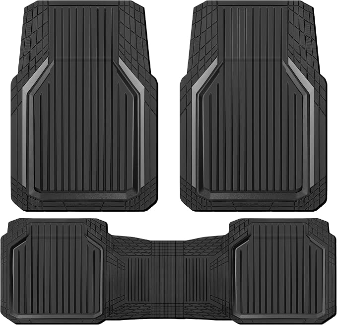 CAR PASS Heavy Duty Rubber Floor Mats for Car, Waterproof Liner Deep Dish Car Mats Full Sets, Universal Trim to Fit for SUV Truck Sedans Vans, All Weather Automotive Floor Mats 3pcs, Black and Gray