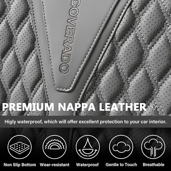 Coverado Leather Seat Covers, Car Seat Covers Full Set, Waterproof Seat Covers 5 Seats, Front and Back Car Seat Protector, Gray Car Seat Cover Universal Fit for Most Cars Suvs Trucks