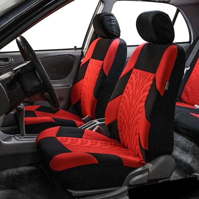 FH Group Full Set Travel Master Car Seat Covers, Airbag and Split Rear Car Seat Cover Universal Fit Interior Accessories for Cars Trucks SUV, Automotive Seat Covers, Red