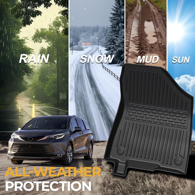 Floor Mats for Toyota Sienna 2021-2026, All Weather Floor Mats Lower Trunk Cargo Liner Accessories, Full Coverage Set (Fit 7-Seat with Spare Tire)