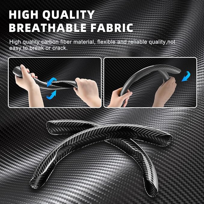 Amiss 3pcs Carbon Fiber Anti-Skid Steering Wheel Cover, Waterproof Design, Universal Fit for 14-16 Inch Car Wheel Cover, Interior Car Accessories for Jeeps, SUVs, Trucks (Glossy Black)