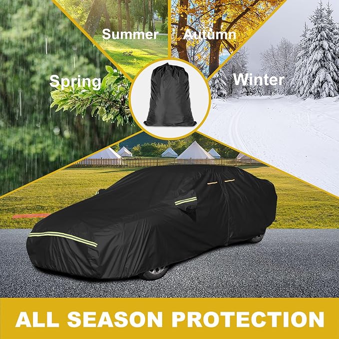 INSAUTO Heavy Duty Waterproof All-Weather Car Cover for Tesla Model 3 2017-2026, Outdoor Full Car Cover with Door Zipper, Protects from Sun, Rain, Snow, Dust & UV (Black)