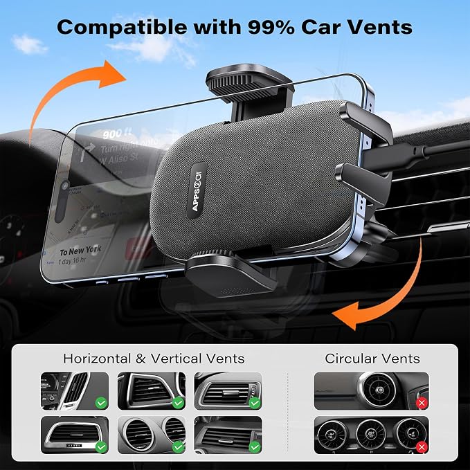 APPS2Car Car Phone Holder Mount, Strong Suction Dashboard & Windshield Phone Holder for Car, Hands-Free, Compatible with iPhone Samsung All Phones, Ideal for Delivery & Uber Drivers, Fleet Vehicles
