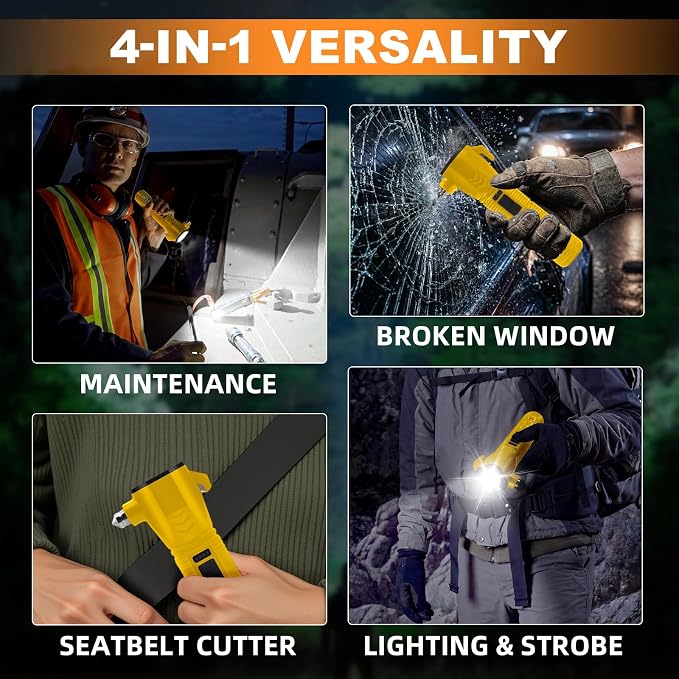Emergency Car Flashlight - 2000 Lumen Dual Light 4-Level Battery Indicator Window Breaker & Seatbelt Cutter USB Rechargeable Ultra-Light 108g Car Emergency Too (2pcs-Dark Yellow)