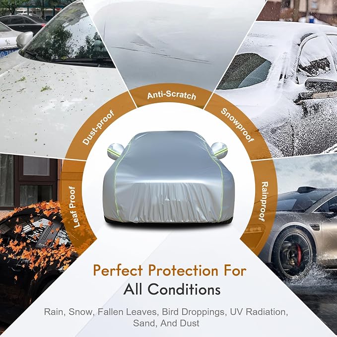 Tecoom Car Cover for Automobiles Waterproof, Windproof Sun Rain Snow Protection Fit for Tesla Model 3 Toyota Corolla 2000-2023 Honda Civic 1991-2023, Kia Stinger/Forte, Full Covers Sedan 201-210"