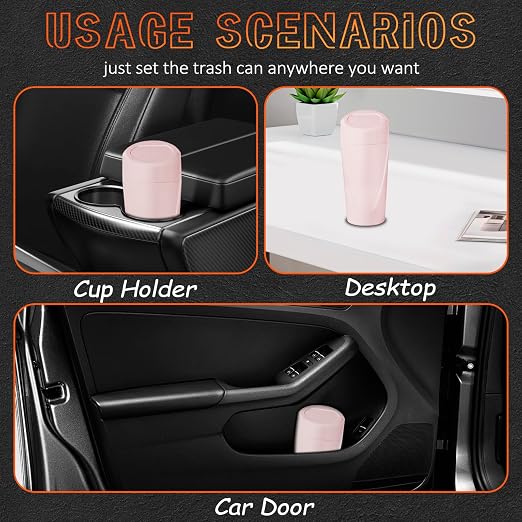 Car Trash Can with Lid-2Pack, Leakproof Garbage Can with 80 Attached Trash Bags, Mini Essential Car Accessories for Interior for Car, Home, Office（Sakura Pink）