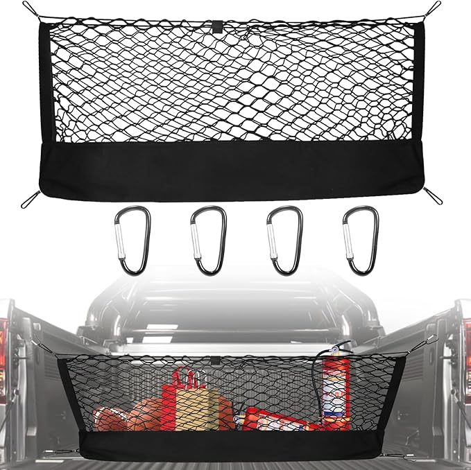 for Chevy Suburban, Cadillac Escalade, GMC Yukon XL Accessories Envelope Style Truck Bed Cargo Net for Pickup Truck Bed - Heavy Duty Carabiners