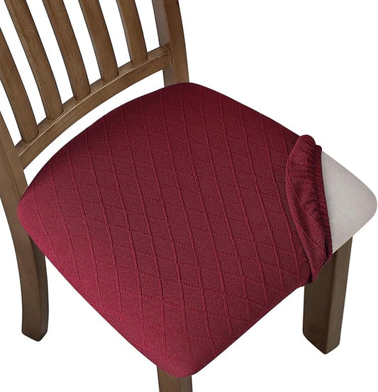Fuloon Stretch Chair Seat Covers 4 PCS, Removable Washable Dining Chair Covers Anti-Dust Dining Room Seat Cushion Slipcovers (4, Burgundy)