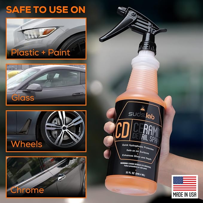 Suds Lab CD Ceramic Detail Spray, Wax Preserving Detailing Cleaner, Easy Surface Prep, Remove Dirt Dust And Oil, Water Repellent Protection, Easy To Use Spray For A Spot Free Shine 32 oz.