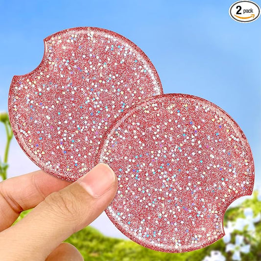 Swooflia Flower Car Cup Holder Coasters for Women - 2.75 Inch Cute Resin Clear Automotive Drink Cupholder Insert Car Accessories 2 Pack Bling Pink
