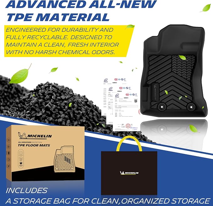 Michelin Vehicle Mats for 2018-2023 Subaru Crosstrek/2017-2023 Impreza | Not Fit Hybrid Models, All-Weather TPE Floor Mats, Liner for Base/Limited/Premium/Sport 1st & 2nd Row, 3PCS, Premier